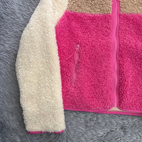 Becca Tilley x Bar III Sherpa Colorblocked Jacket Pink Cream Tan Womens Medium - Picture 4 of 7